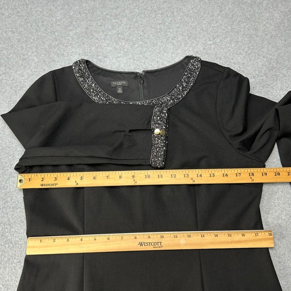 Talbots Black Sheath Dress‎ Ponte Tweed Neckline 3/4 Sleeve Office 14 Petite 14P - Picture 10 of 13